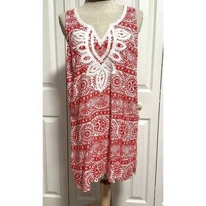 Mud Pie Womens Dress Sz S 4-6 Sleeveless Embroidered Cover Up Beach Sundress Red
